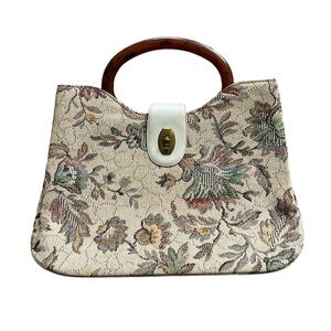 Vintage Dover Floral Tapestry Handbag with Tortoise Lucite Handle